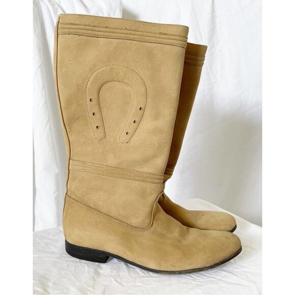 Women’s Western Horseshoe Nubuck Leather Riding Boots Tan Sz 9 Made in Mexico - Picture 5 of 13